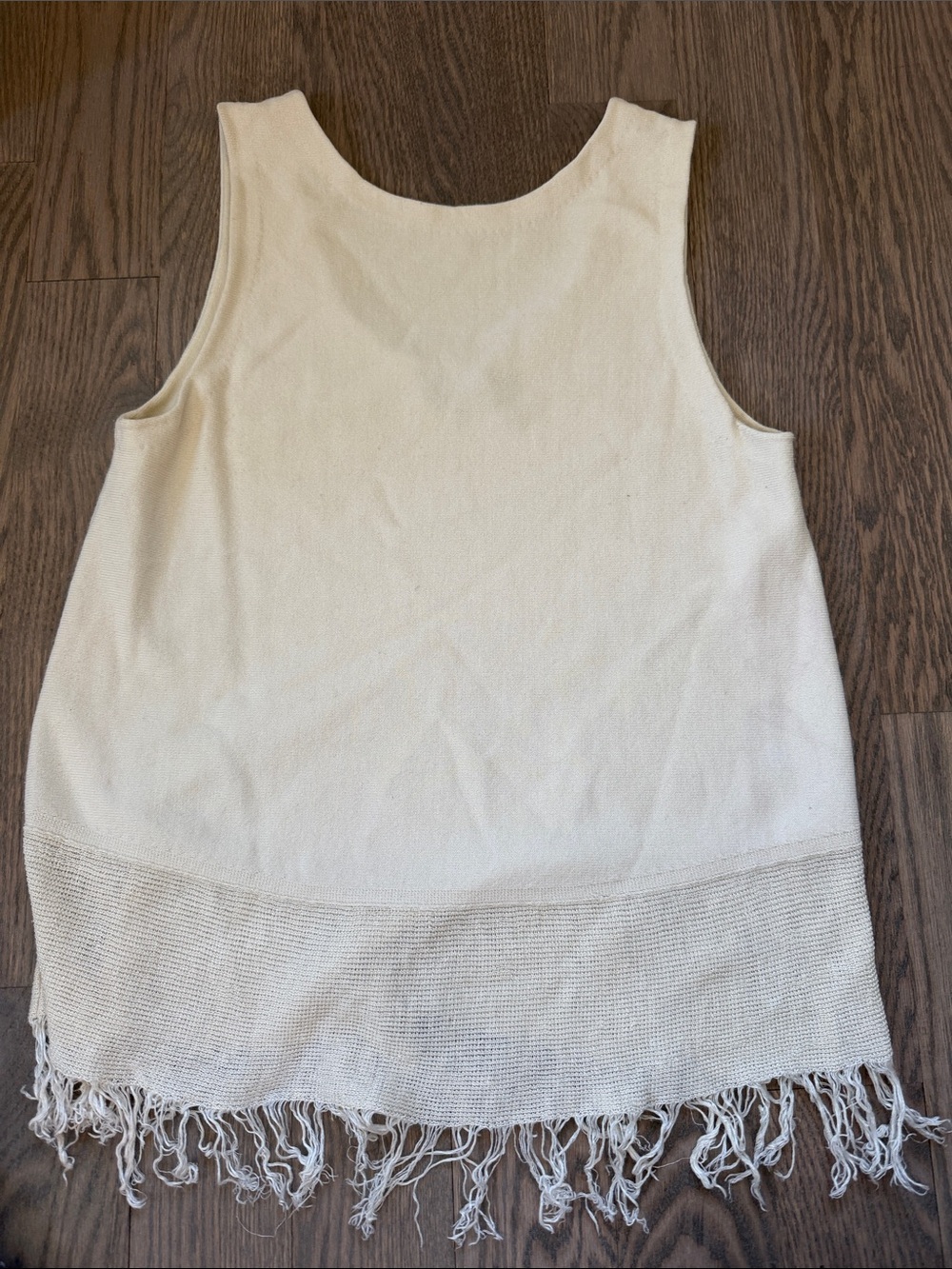 Theory Sleeveless Cream Fringe-Hem Tank Top
